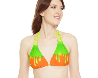 Green Slime Strappy Triangle Bikini Top