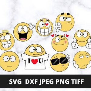 Emoji SVG Bundle, Emoji PNG clipart, Svg files for Cricut, Dxf, Jpg, Tiff Instant Digital Download, Emoji Design, Emoticons Bundle