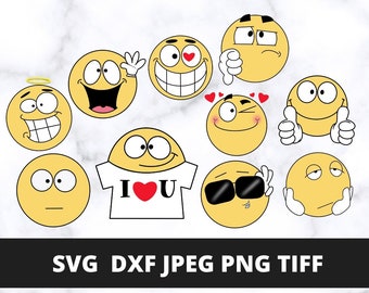 Emoji SVG Bundle, Emoji PNG clipart, Svg files for Cricut, Dxf, Jpg, Tiff Instant Digital Download, Emoji Design, Emoticons Bundle