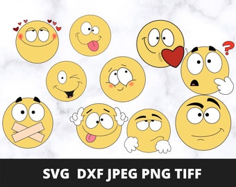 Emoji SVG Bundle, Emoji PNG clipart, Svg files for Cricut, Dxf, Jpg, Tiff Instant Digital Download, Emoji Design, Emoticons Bundle