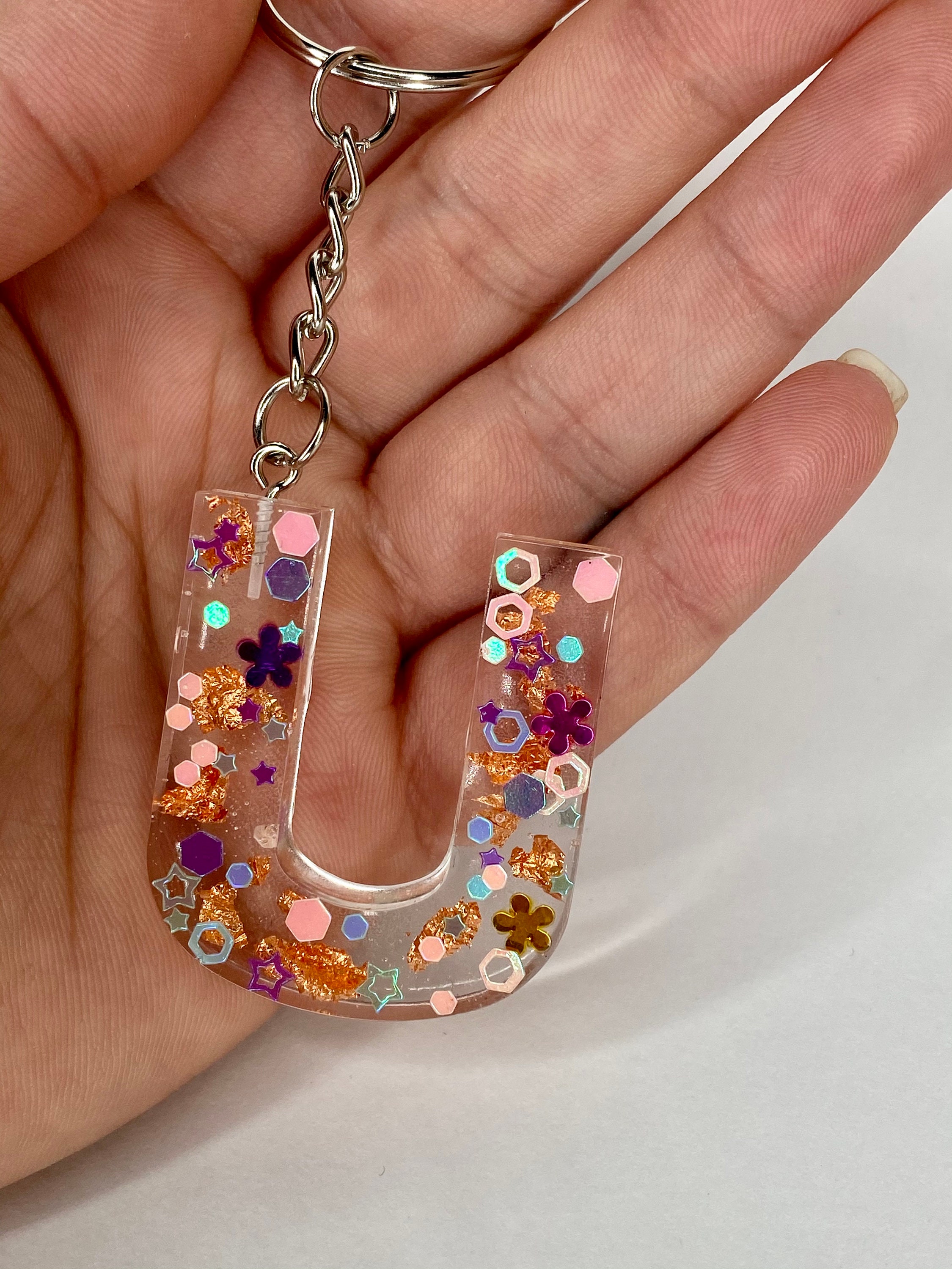 Letter Keyring Resin Initial Keychain Gift Ideas Etsy