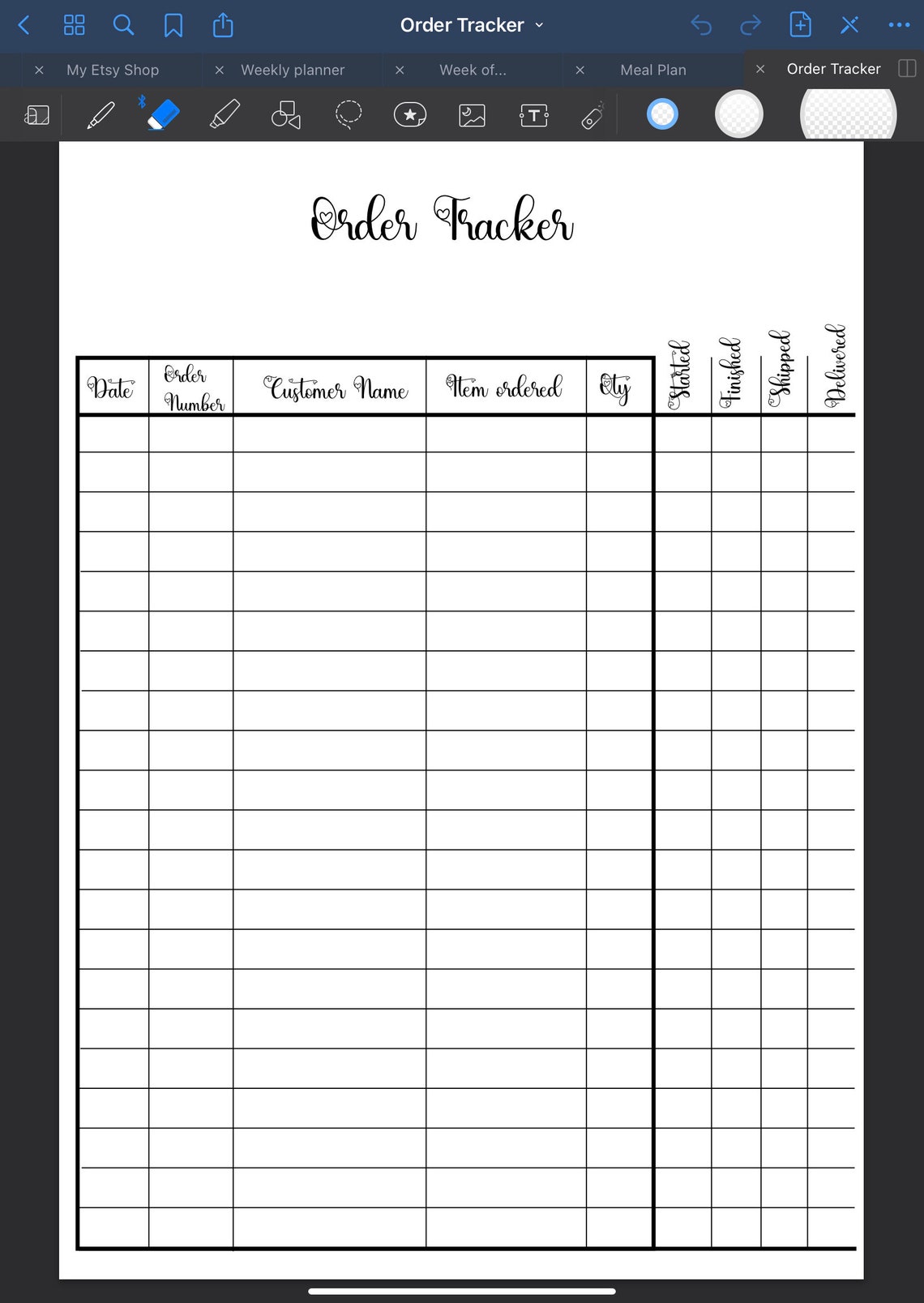Order Tracking Form, Printable Order Form, Small Business Digital Order ...