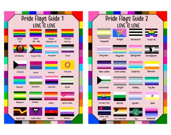 Love Pride Guide, LGBTQ Rainbow Flags, Natychmiastowe pobieranie cyfrowe, Wydruk cyfrowy, Prezent dla niej na Pride, Prezenty dla niego, Dekoracja ścienna