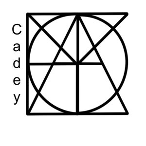 Może przedstawiać: Czarne geometryczne logo ze słowem "cadey" w kroju bezszeryfowym. Logo zawiera okrąg, tr&oacute;jkąty i linie w kwadratowej ramie. Projekt jest prosty i nowoczesny, o minimalistycznej estetyce.