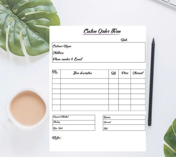 Order Form Printable, Custom Order Instant Download, Small 