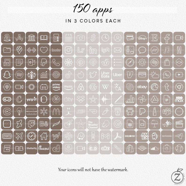Boho Brown iOS 14 App Icons 150 Unique Apps in 3 Colors ...