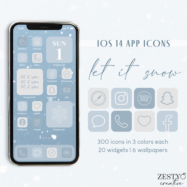 Let It Snow iOS 14 App Icons | 300 Unique Icons in 3 Colors Each + 20 Widget Photos + 6 Wallpapers | Winter Aesthetic Set iPhone Icon Pack