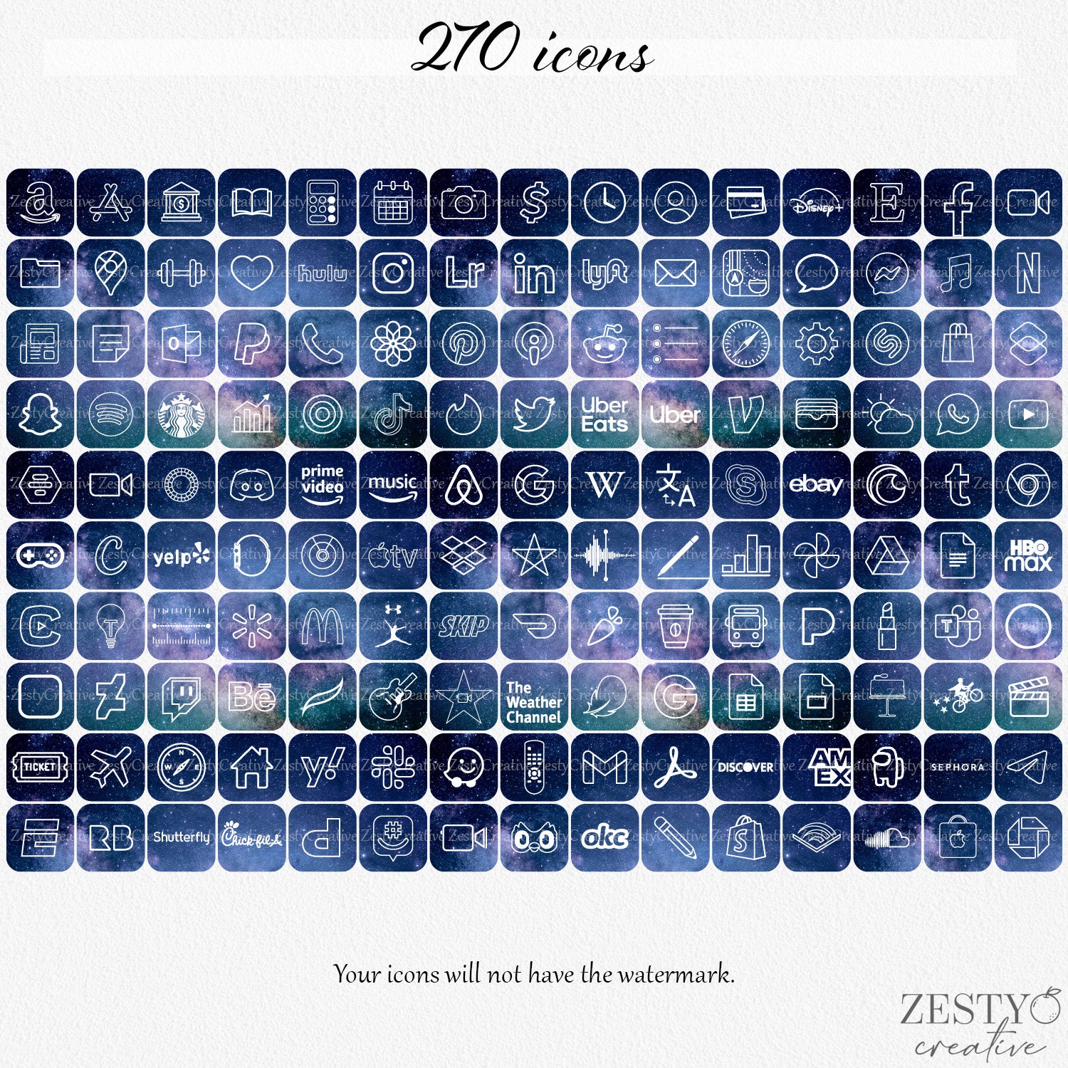 Galaxy iOS 14 App Icons 270 Unique Icons 10 Widget Photos | Etsy