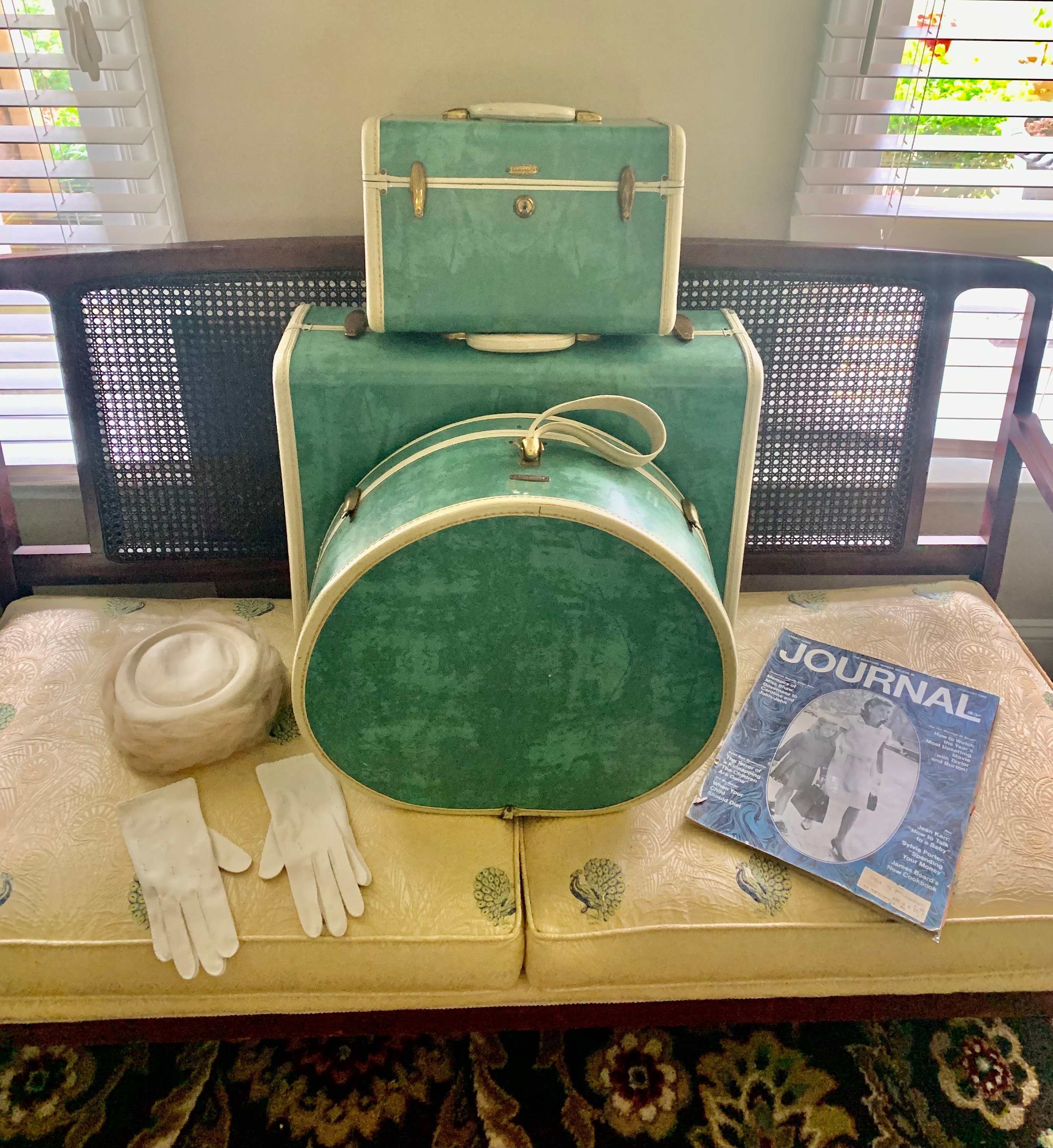 Vintage 3 Piece Set of Bermuda Green Samsonite Luggage From the