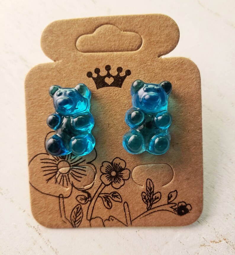 Gummy bear blue stud earrings. Cute candy earrings. Blue Etsy