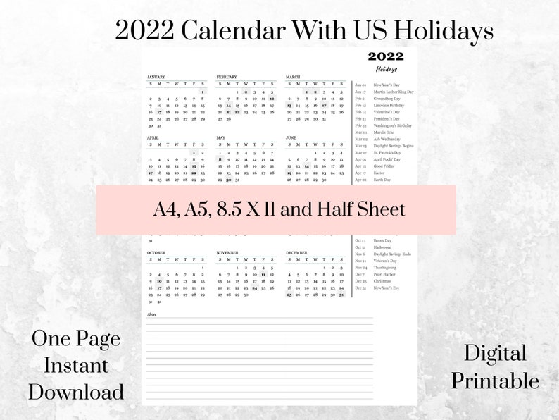 printable-2022-united-states-holidays-yearly-one-page-calendar-etsy