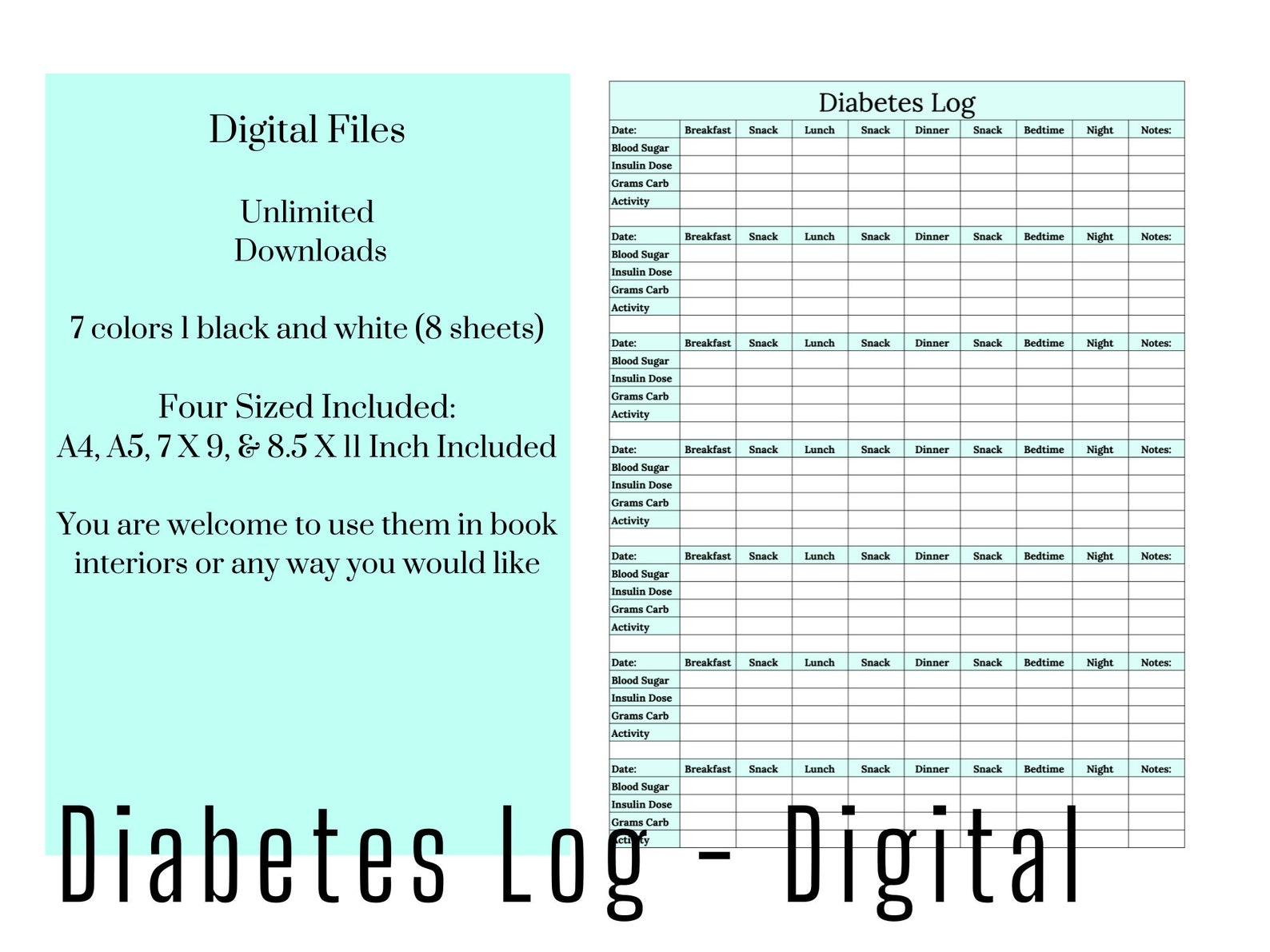 Printable Blood Sugar Diabetes Planner Log Book CBG fingerstick Blood