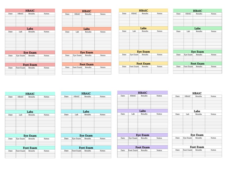 Printable Diabetes Labs and Exams Planner Log Book HBA1C Labs Foot and Eye Diabetic A4 A5 8.5 X