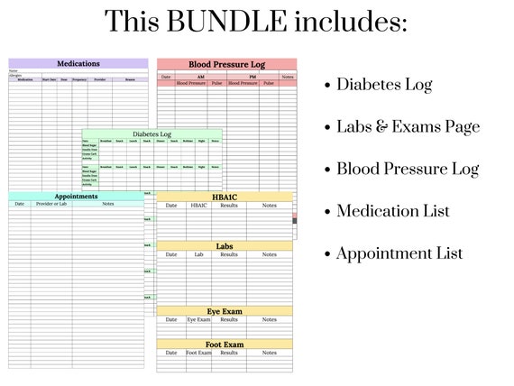 BUNDLE: Printable Blood Sugar Diabetes Labs Blood Pressure | Etsy