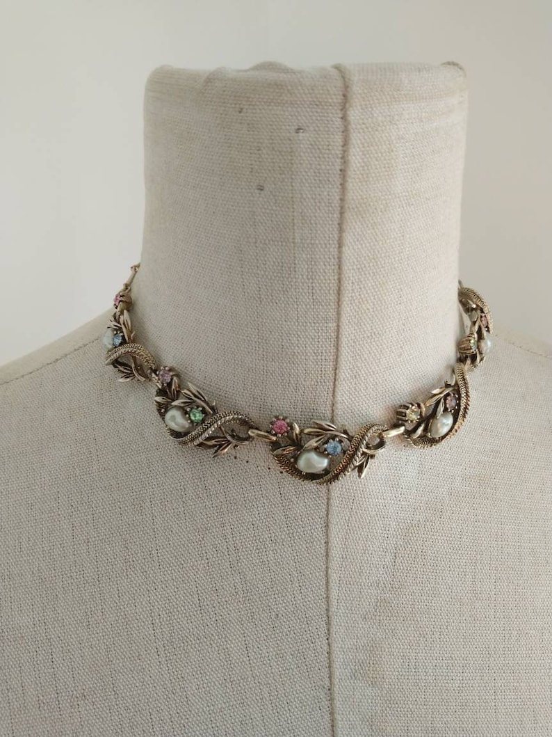 JEWELCRAFT vintage necklace 50s pastel rhinestones choker stunning 80n