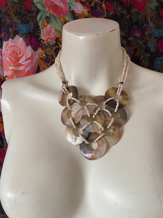 mother of pearl necklace statement beaded rope be… - image 1