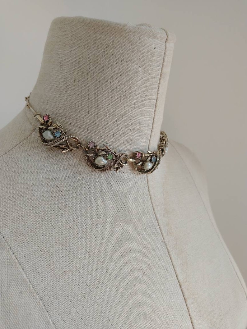 JEWELCRAFT vintage necklace 50s pastel rhinestones choker stunning 80n