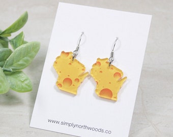 Wisconsin Earrings, cheese earring, dairy state gift, dairy farm, unique earring, white elephant gift exchange, cheese head gift, Packer fan