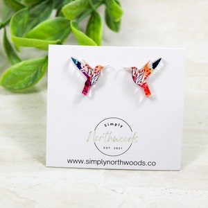 Hummingbird earrings stud small, watercolor earrings acrylic, birthday gift for grandma, bird studs, bird lover gift, hummingbird jewelry