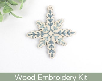 Snowflake embroidered ornament, diy embroidery kit for beginner, homemade ornament wood, craft kit for adult, modern craft, do it yourself