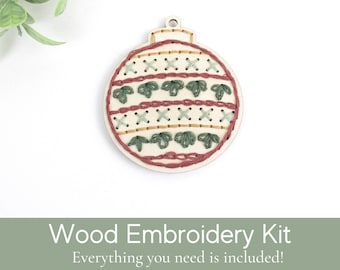 Christmas embroidered ornament, diy embroidery kit for beginner, homemade ornament wood, craft kit for adult, modern craft, do it yourself