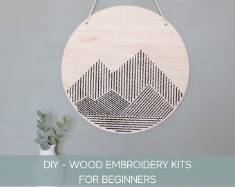 Wood embroidery kit for beginners, diy home decor kit, mountain wall art, geometric modern wall decor, boho wall decor, girls weekend craft