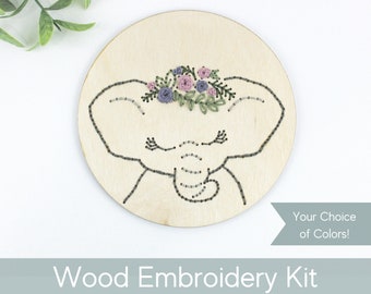 Embroidery kit for beginners, diy nursery decor, elephant embroidery design, do it yourself gifts, diy wood craft, homemade baby shower gift