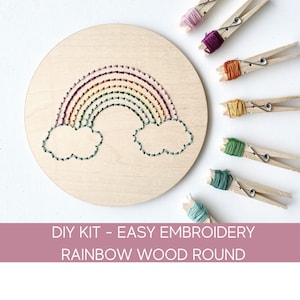 Embroidery kit for beginners, wood rainbow embroidery kit, rainbow craft kit for kids, learn to embroider kit, birthday gift for 10 year old