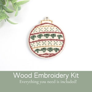 Christmas embroidered ornament, diy embroidery kit for beginner, homemade ornament wood, craft kit for adult, modern craft, do it yourself