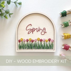 Embroidery kit DIY, Tulip embroidery design, Spring diy craft, wood floral embroidery kit for beginner, mothers day craft, craft party kit
