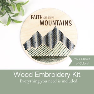 Embroidery kit wood, faith can move mountains embroidery, Christian gift for women, Christian craft, encouragement gift for friend, learn to