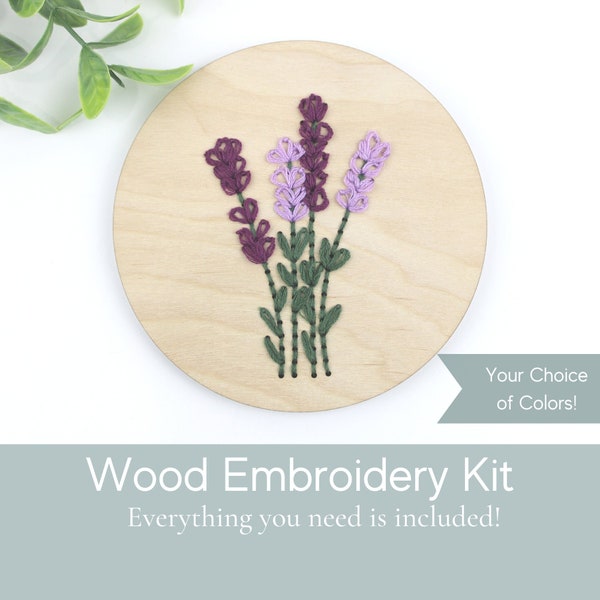 Wood embroidery kits for beginners, lavender embroidery design, craft party kit, embroidery gift, do it yourself kit, floral embroidery kit