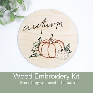 Embroidery kit wood, pumpkin embroidery design, autumn pumpkin decor, fall gift for friend, craft party kit, girls weekend gifts, beginner