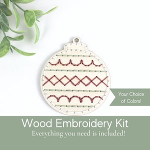 Christmas embroidered ornament, diy embroidery kit for beginner, homemade ornament wood, craft kit for adult, modern craft, do it yourself