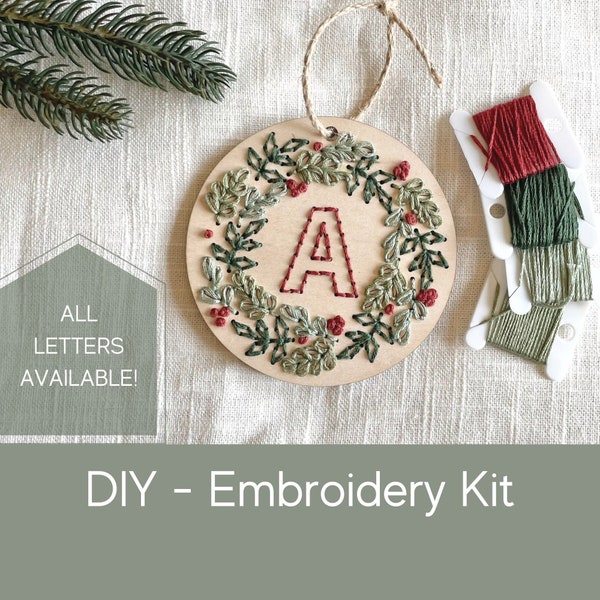 Personalized embroidery kit for beginners, diy Christmas ornament kit, initial ornament, personalized Christmas gift, gifts under 20, best