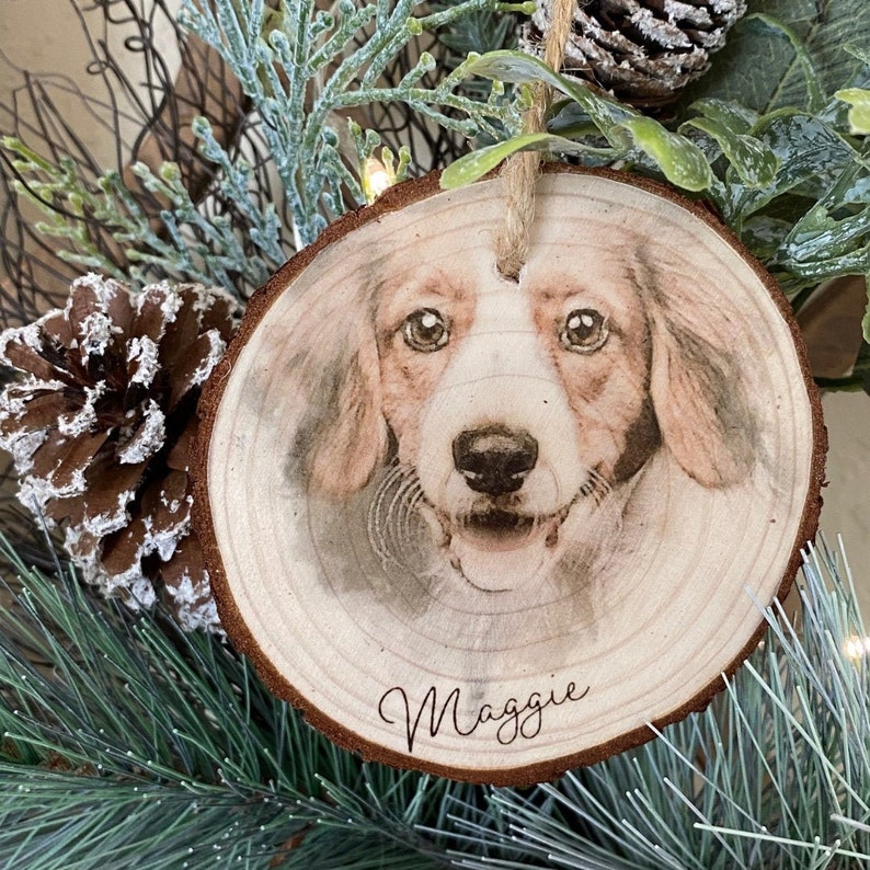Custom pet ornament personalized pet memorial gift dog loss gift pet portrait from photo wood slice ornament handmade Mothers day gift from