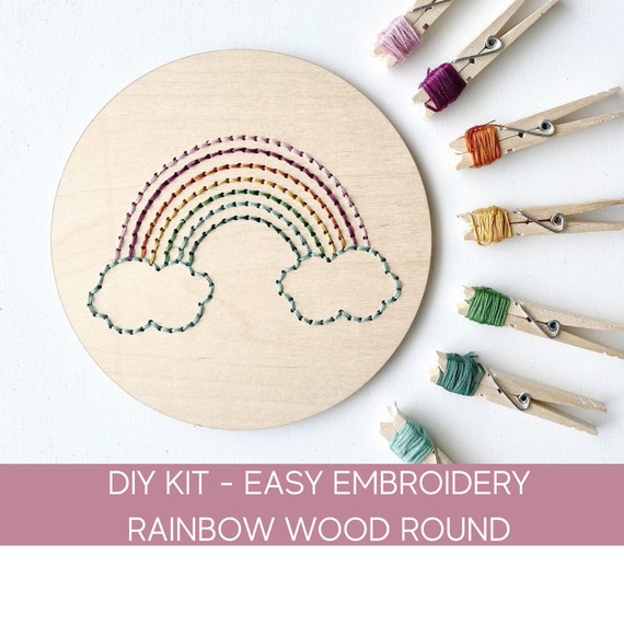 Embroidery Kit for Beginners, Wood Rainbow Embroidery Kit, Rainbow