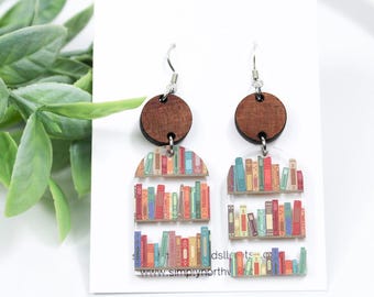 Book lover earrings, book worm Earrings, bookshelf earrings, book reader gift, teacher appreciation gift, teacher earrings, librarian gift
