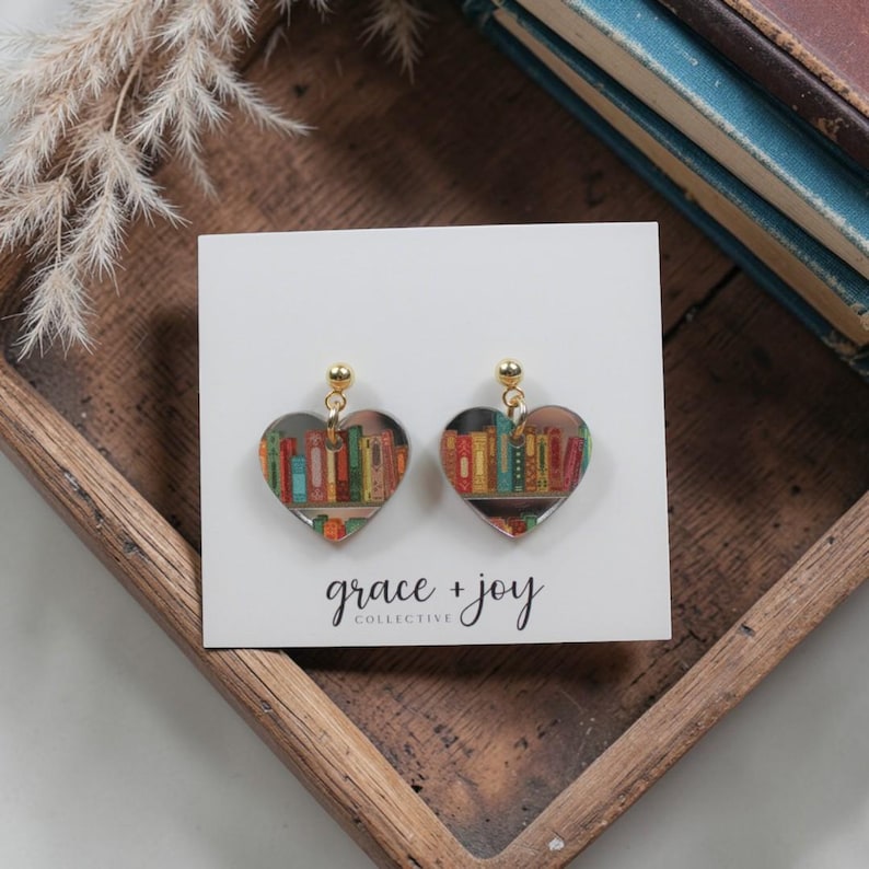Boucles d'oreilles amateur de livres, boucles d'oreilles rat de bibliothèque, boucles d'oreilles étagère, cadeau lecteur de livre, cadeau remerciement pour enseignant, boucles d'oreilles enseignant, cadeau bibliothécaire image 7