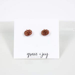 Orange glitter pumpkin stud earrings, pumpkin earrings for women, fall earrings, fall stud earrings small, sparkle earrings, sparkle pumpkin