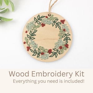 Wood Christmas ornament, embroidery kit for beginners, stocking stuffer for mom, diy Christmas ornament kit, Christmas ornaments craft, best