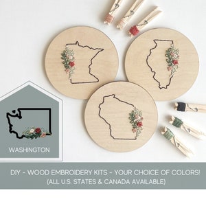 Embroidery kit for beginners, diy wood craft kit, Washington gift, Washington decor, state embroidery design, state gift for friend, wood