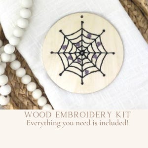 Wood Halloween embroidery kit for beginners, homemade spider web decor, arts and crafts for adults, fall embroidery pattern, Halloween gift
