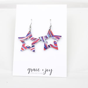 Red white and blue star earrings, Patriotic Earrings, 4th of July Earrings, lightweight earrings, hypoallergenic earring, watercolor flag