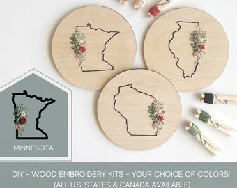 Embroidery kit for beginners wood, Minnesota gift, Minnesota decor, birthday gift for mother, diy craft kit, diy gift for adult, state gifts