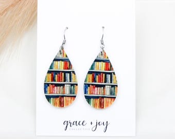 Oorbellen boekenliefhebber, boekenwurm oorbellen, boekenplank oorbellen, boekenlezer cadeau, leraar waardering cadeau, leraar oorbellen, bibliothecaris cadeau
