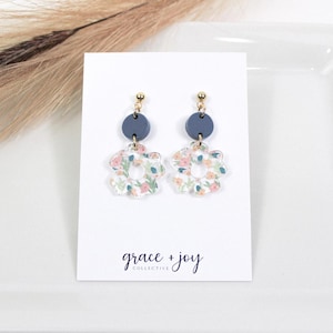 Spring floral earrings acrylic, flower dangle earrings, summer earrings, flower jewelry, statement earring for teacher, mothers day gift for