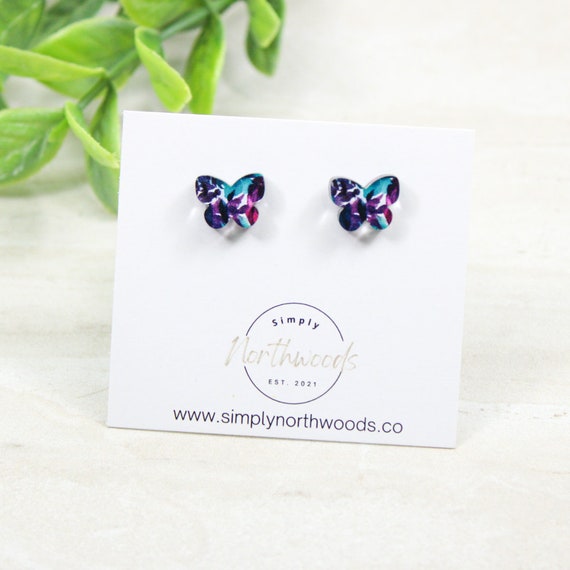 Butterfly Earrings Stud, Floral Earrings, First Earrings for Little Girls, Ear Piercing Gift, Small Studs, Birthday Gift for 8 Year Old Girl