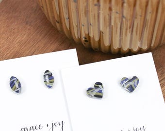 Purple and gold Football earrings acrylic, football earrings small, purple and metallic gold football,  football earrings for