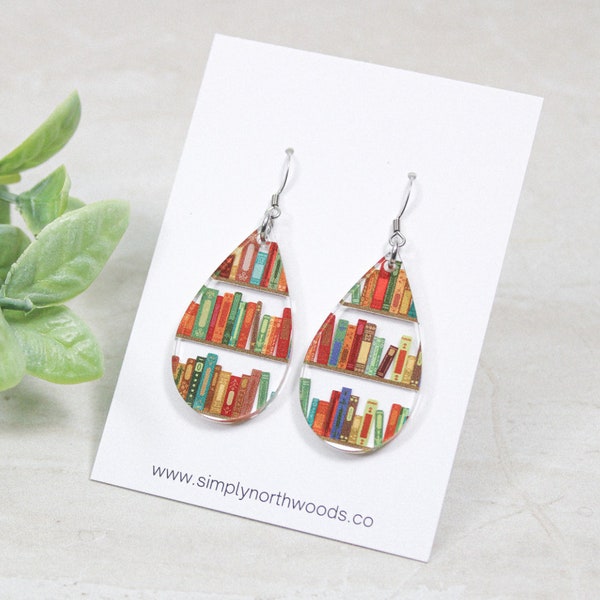 Book lover earrings, book worm Earrings, bookshelf earrings, book reader gift, teacher appreciation gift, teacher earrings, librarian gift